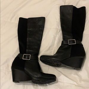 Black knee high Calvin Klein wedge boots